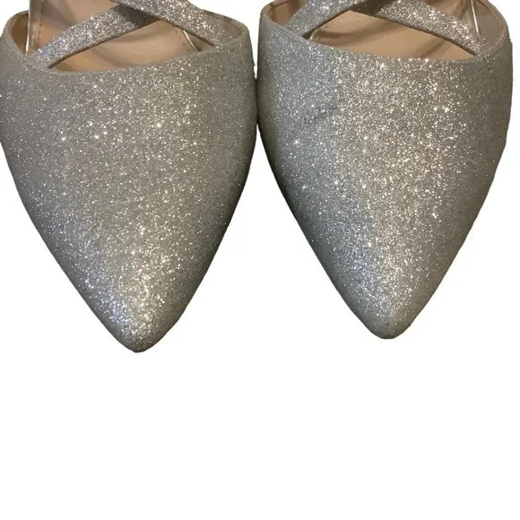 Nina Cianna Platino Glitter Pumps Women 11‎ Silver Strappy Pointed Toe Leather - Picture 9 of 9